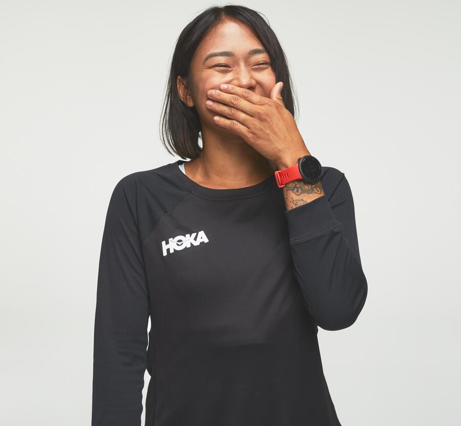 Hoka One One Top Kadın Siyah - Performance 3/4 Sleeve - IU2304685